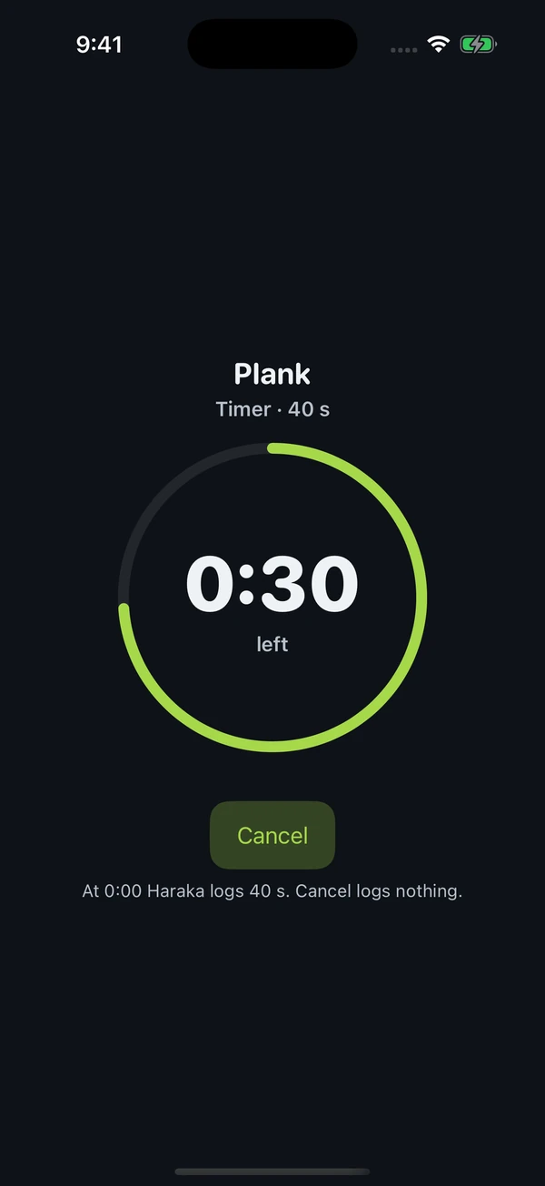 Timed movement with countdown and completion controls